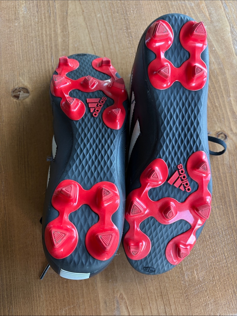 adidas Black Soccer Cleats with White Stripes and Red Studs - Picture 4 of 4